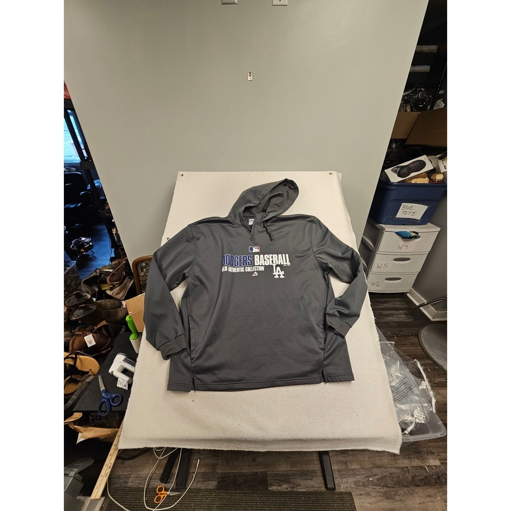 Majestic Los Angeles Dodgers MLB Authentic Hoodie Gray Mens 2XL Pullover